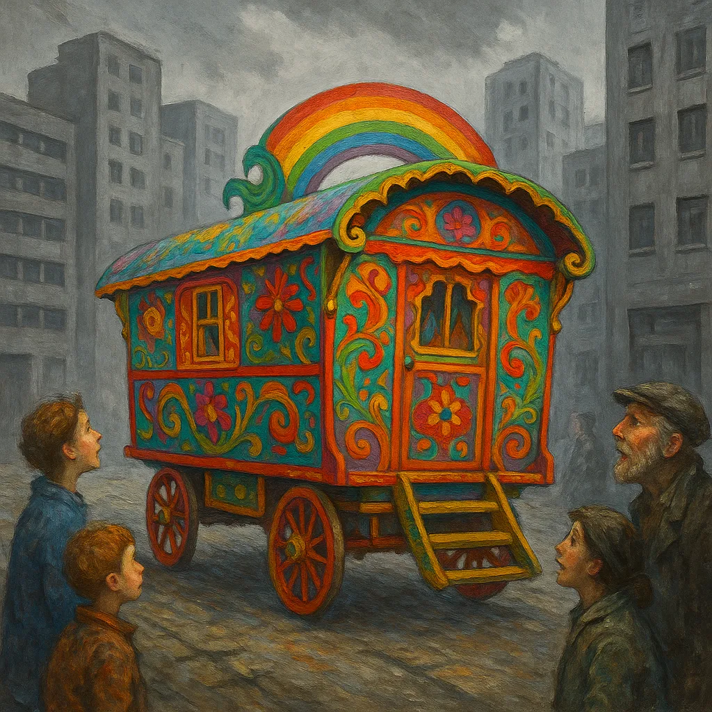 De Wonderwagen brengt kleur en hoop in de grijze stad Betongrijs.