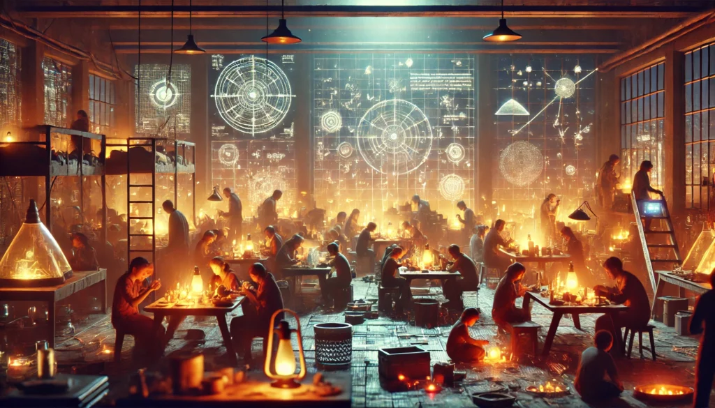 Een geheime ondergrondse gemeenschap werkt samen rond holografische projecties, terwijl anderen bouwen, leren en kinderen onderwijzen in een sfeer van hoop en samenwerking.