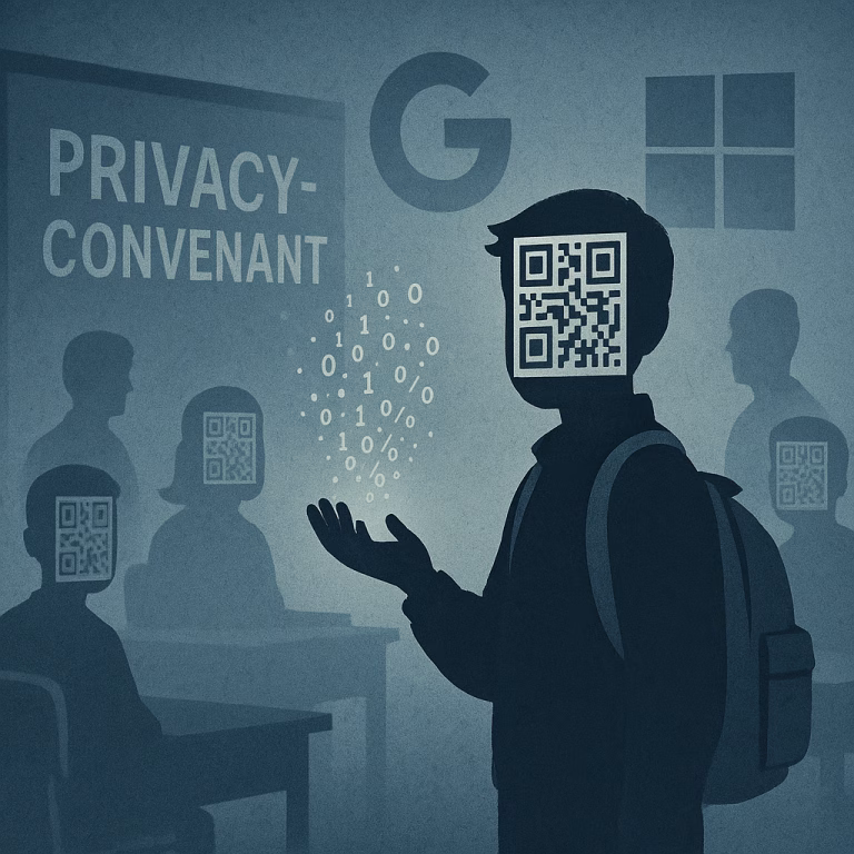 Leerling met data in de hand onder toezicht van techbedrijven