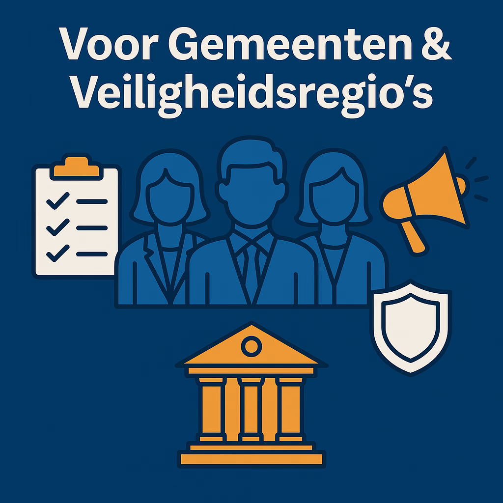 Illustratie van gemeenteraad en veiligheidsregio in overleg over rampenplanning en burgerparticipatie