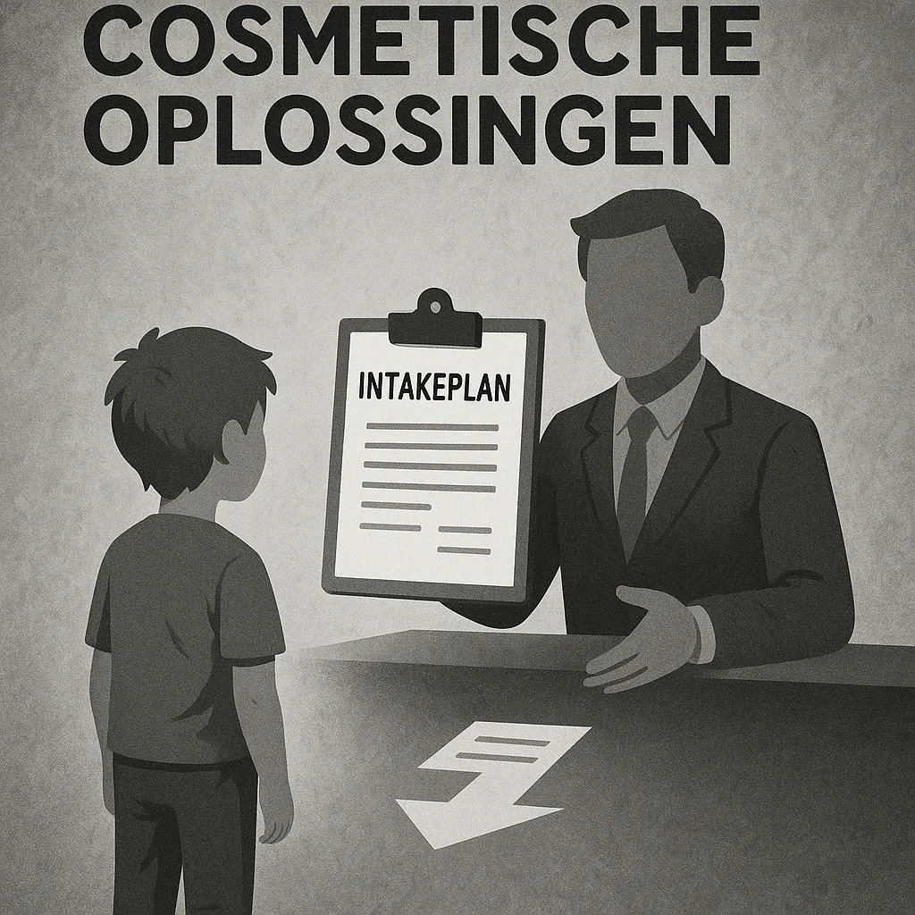 Kind kijkt naar intakeplan dat wordt aangeboden door formele jeugdbeschermer – symboliek voor schijnhulp