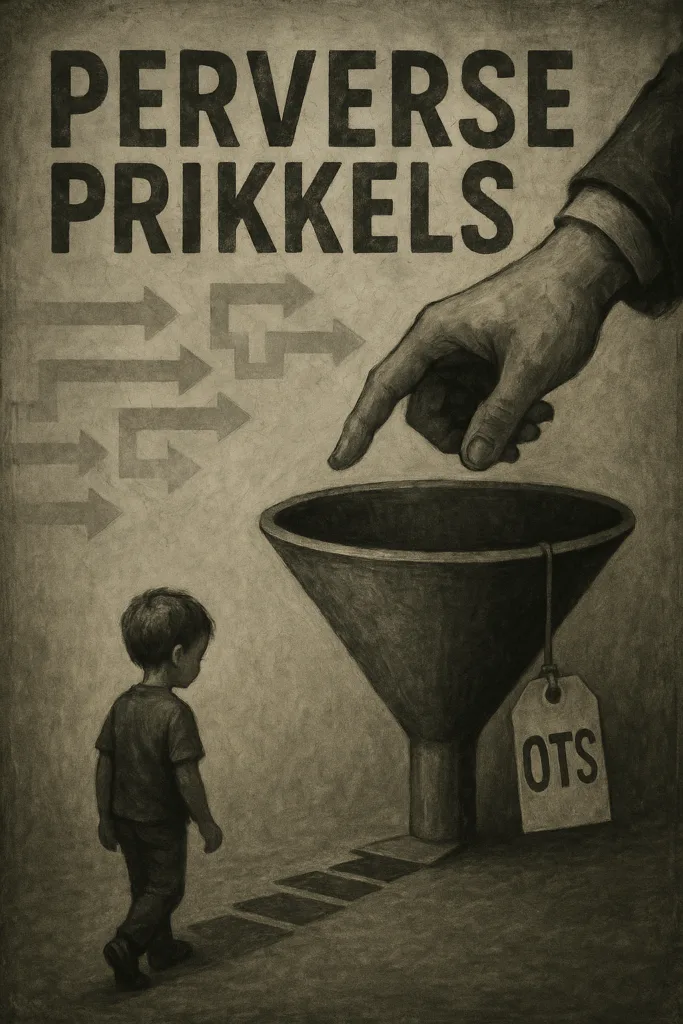 Kind wordt richting OTS-fuik geleid door grote hand – kritiek op perverse prikkels in jeugdzorg