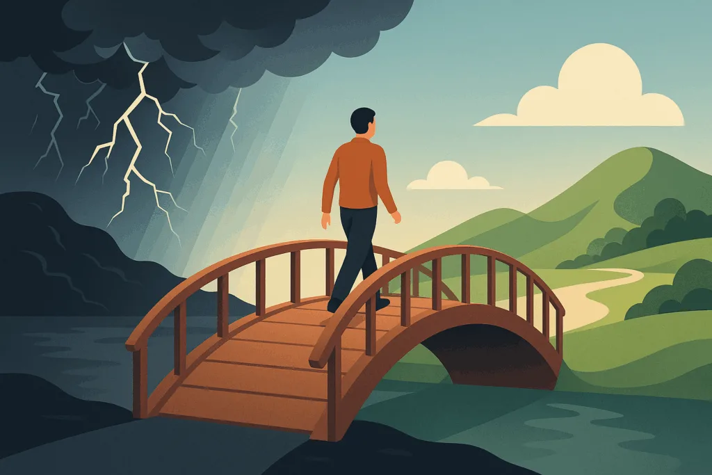 Symbolische overgang van psychose naar herstel en rust.