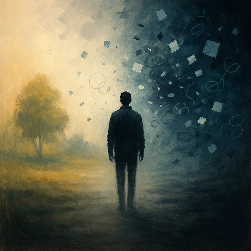 Beeld van hoe een psychose voor iemand aanvoelt: tussen twee werelden.