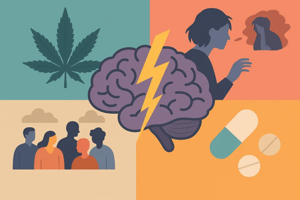 Visuele weergave van verschillende oorzaken van psychose.