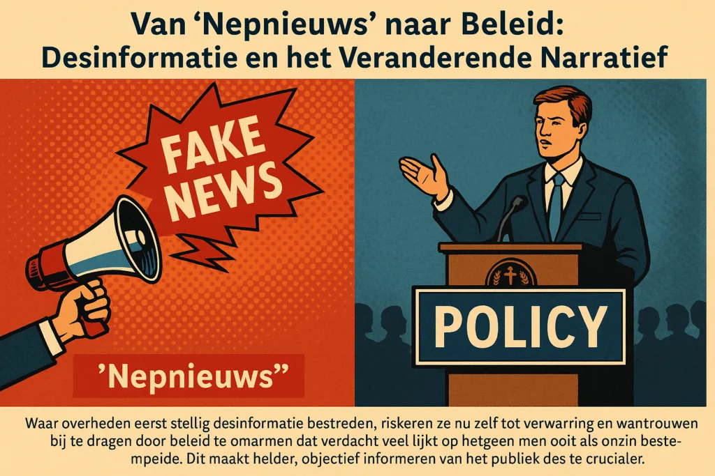 Illustratie van overgang van nepnieuws naar officieel beleid door overheden