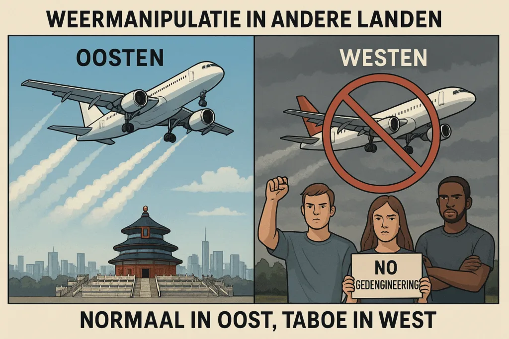 Vergelijkende illustratie van weermanipulatie: normaal in Oost, controversieel in West