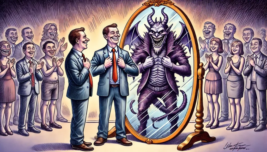 Psychopaat ziet monsterlijk spiegelbeeld