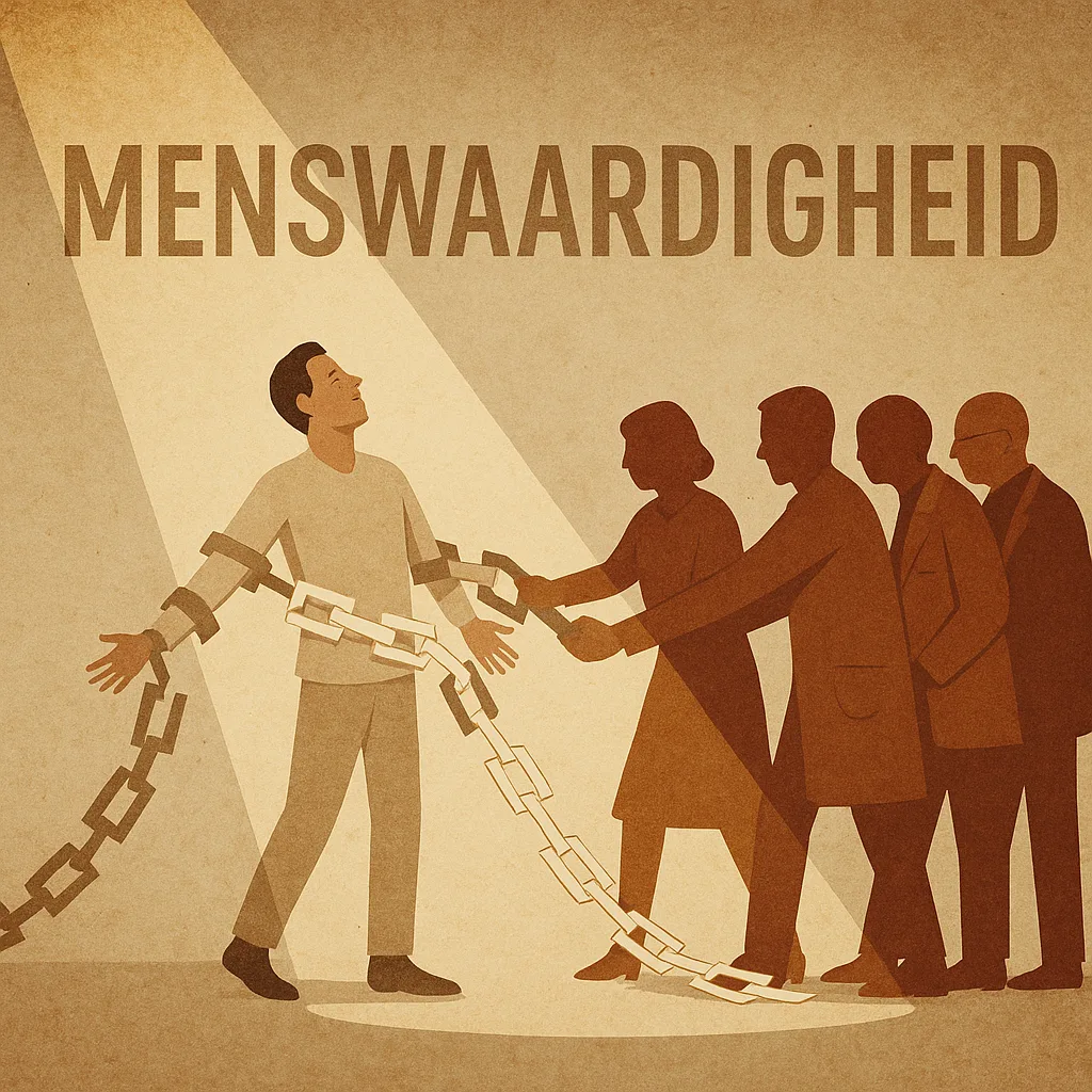 Persoon bevrijd van ketens door steun van groep