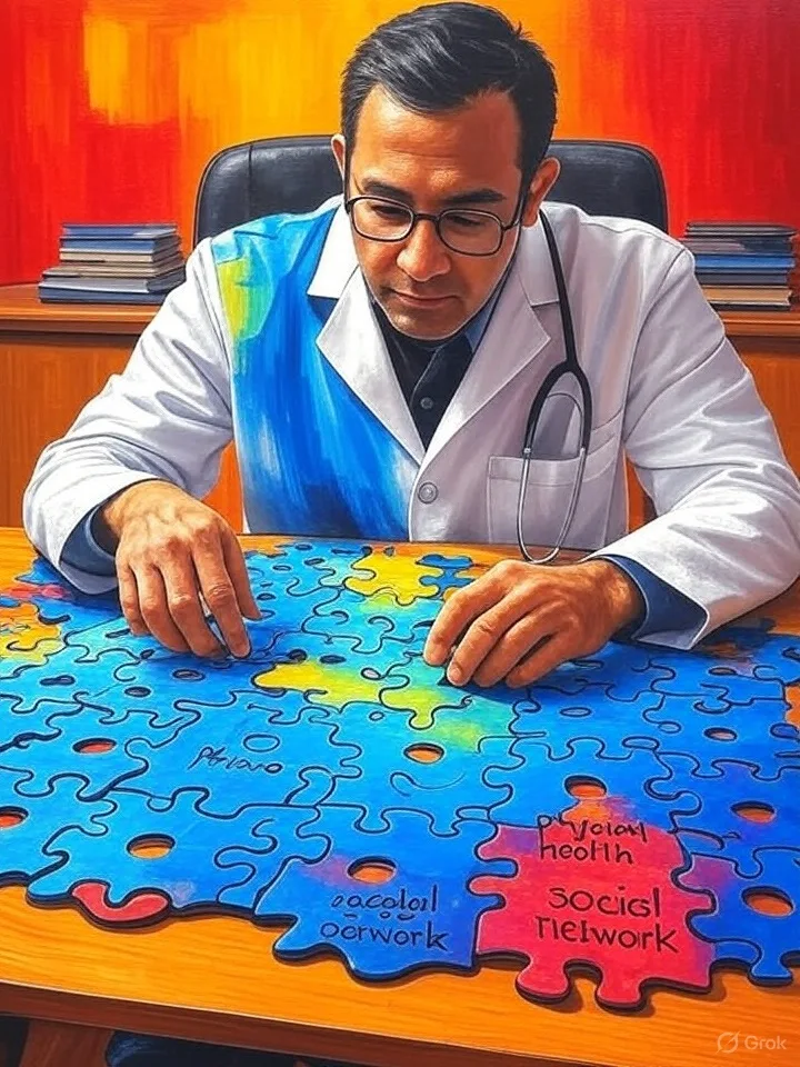 Puzzelstukken gedrag, farmacologie, gezondheid en netwerk