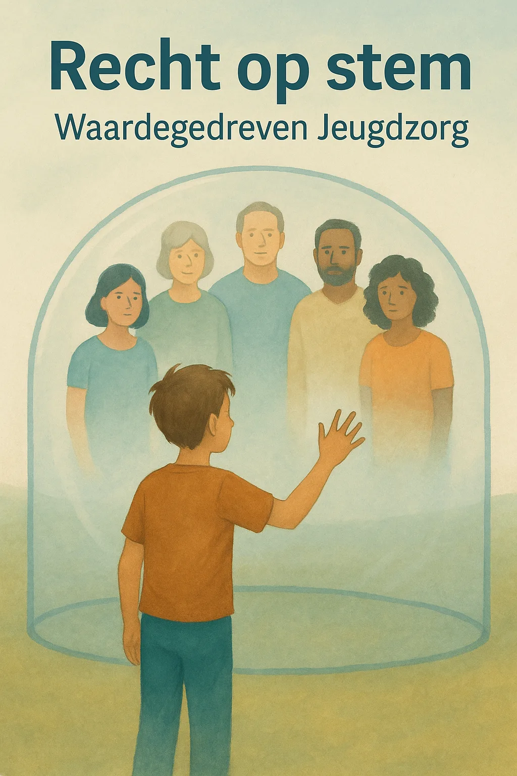 Illustratie van kind en sociaal netwerk gescheiden door glazen muur.