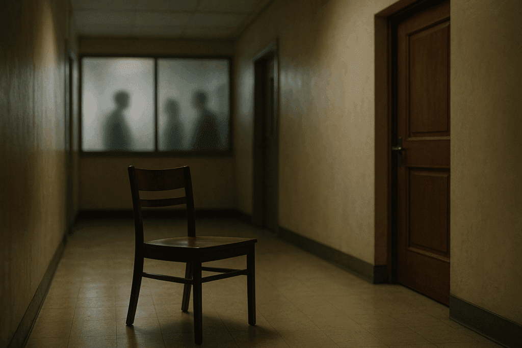 Lege stoel in zorginstelling die isolatie van cliënten symboliseert.