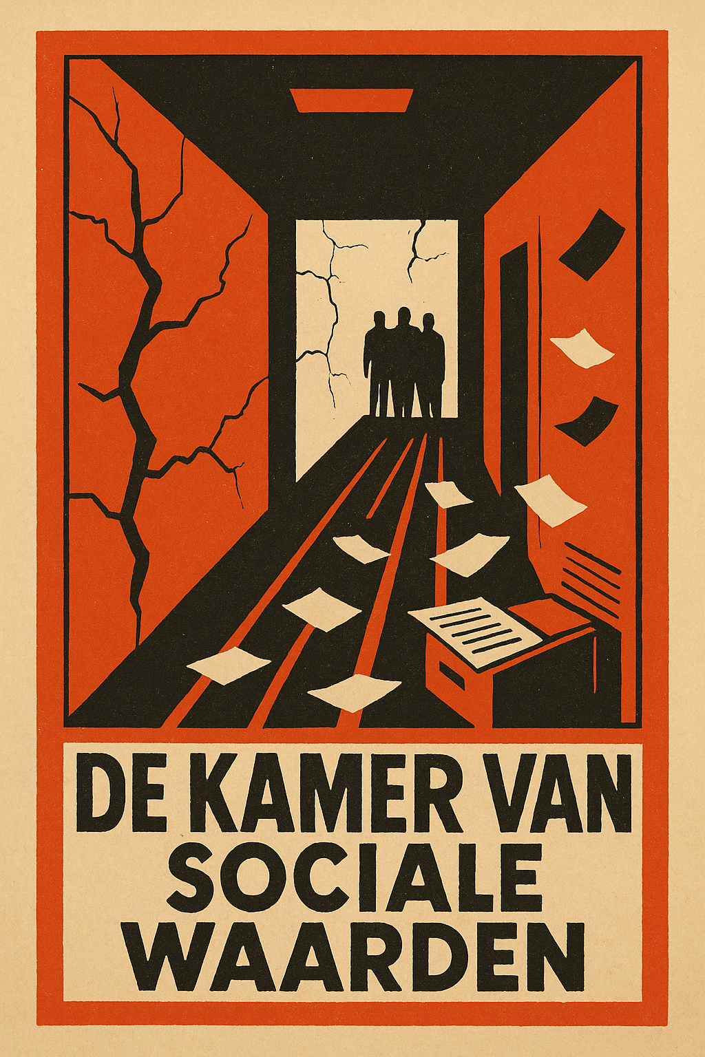 Vintage vakbondsposter in zeefdrukstijl over institutioneel falen in de jeugdzorg.