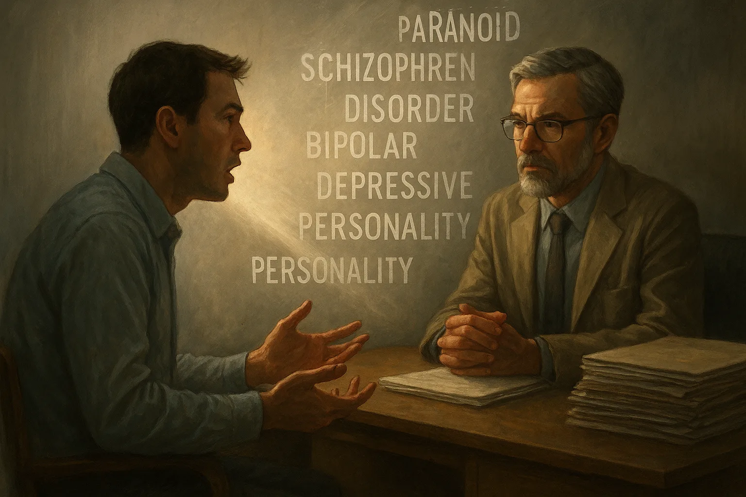 Patiënt wiens woorden veranderen in diagnosecodes tijdens gesprek met psychiater