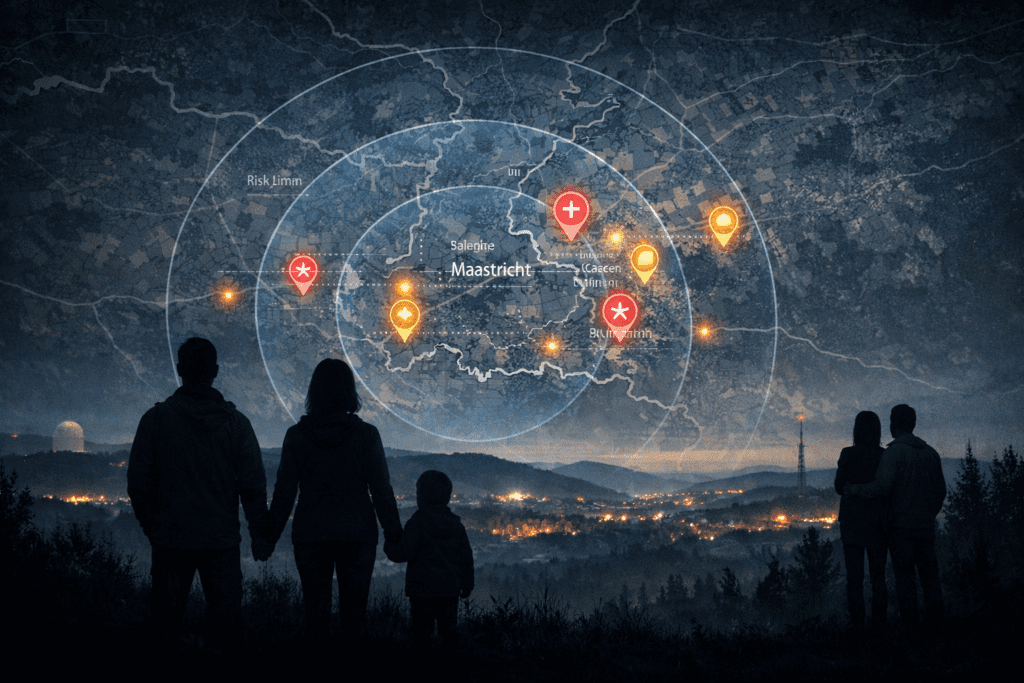 Kaart met NAVO- en militaire locaties rond Zuid-Limburg