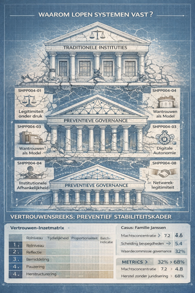 Architectuur infographic vertrouwensreeks HPP004 preventieve governance stabiliteitskaders