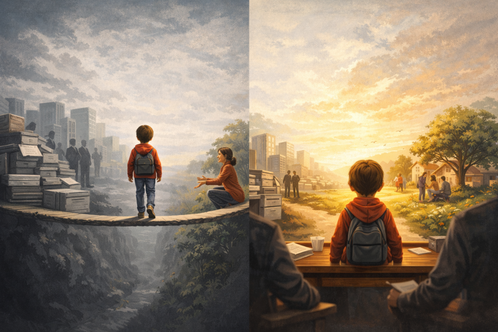 Kind balanceert tussen zorgsysteem en gemeenschap